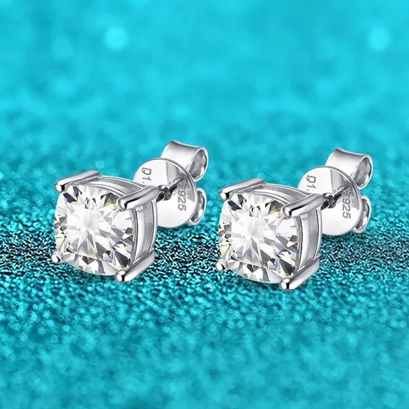 1ct Cushion Earrings White Gold Diamond Test Pass Lab-Created VVS1/D/Excellent - Image 1 of 2