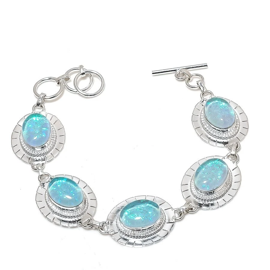 Triplet Opal Gemstone Handmade 925 Sterling Silver Jewelry Bracelet Size 7-8" - Image 1 of 1
