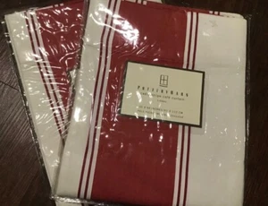 POTTERY BARN CADIZ STRIPE CAFE CURTAIN 36”x44” (2 PANELS) RED POLE POCKET - Picture 1 of 3