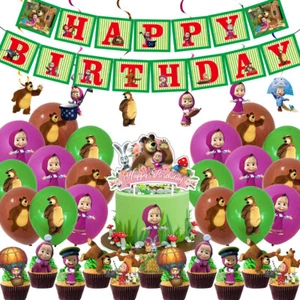Masha And The Bear Birthday Supplies Party Decoration Set Banner Cake Toppers - Picture 1 of 6