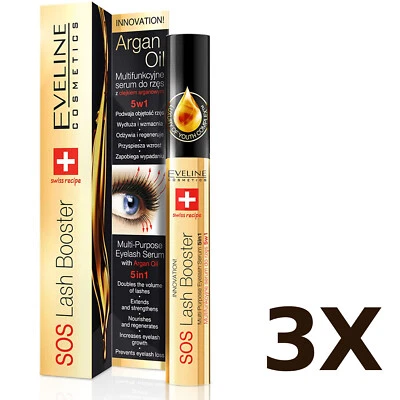 3X EVELINE SOS LASH BOOSTER MULTIPURPOSE EYELASH SERUM 10ML ARGAN OIL 5 IN 1 - Image 1 of 4