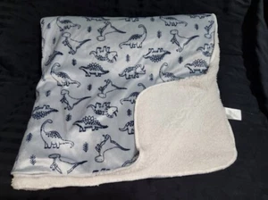 Kyle & Deena Blue White Dino Blanket Sherpa Back Dinosaur T-Rex Stegosaurus - Picture 1 of 18