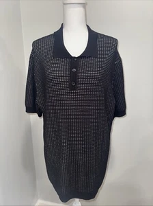 NWT Elie Tahari Contrast Collar Textured Sweater Polo Black Men's Size Large - Picture 1 of 9