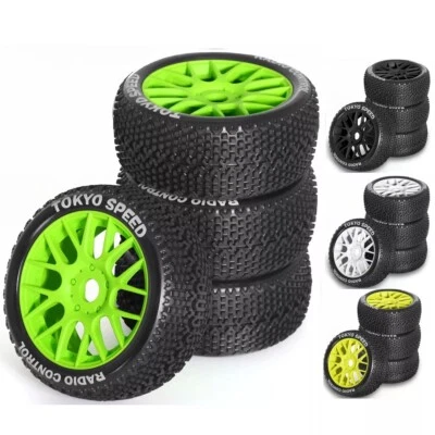 4pcs 110mm Tires Wheel 17mm Hex Set For 1/8 RC ARRMA Typhon Traxxas HPI HSP Losi - Image 1 of 4