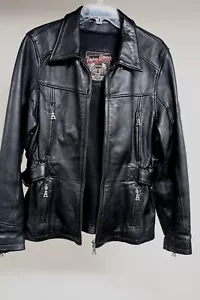 Flying Bikes Womens XL Black Leather Motorcycle Jacket Biker Coat Zip Buckle - Picture 1 of 12