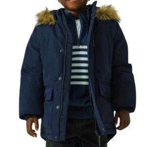 Ex Store Winter Boys Navy Lined Fur Hooded Parka Coat Jacket Outwear 4-13yrs - Picture 1 of 2