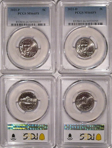 2021 P & D Jefferson Nickel 5c PCGS MS66FS Full Steps 2 Coin Set Cover