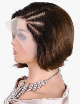 Peluca trenzada corte pixie corto cabello humano sin pegamento recta 13x4 encaje frontal peluca Foto 1 de 4