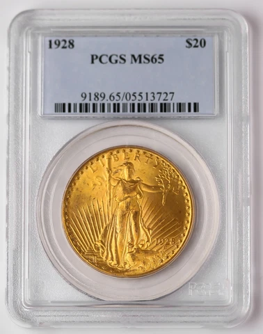 1928 MS65 Double Eagle  $20 Gold St Gaudens DOUBLE EAGLE PCGS Cover