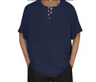 Mens Casual Collarless Button Down Slim Fit Seaside Vacation Solid Color Cotton
