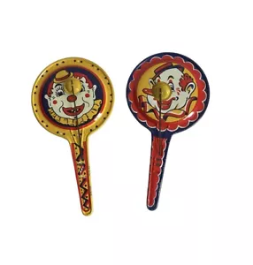 Juego de 2 payasos de hojalata Kirchhof Noise Makers circo vintage hechos en EE. UU. - Imagen 1 de 7