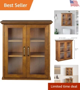 Stylish Over-The-Toilet Wooden Cabinet with Adjustable Shelves and Brass Accents - Picture 1 of 11