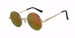 Retro Round Vintage Sunglasses Red Mirror Lens Metal Gold Frame - Picture 1 of 6