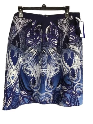 Peter Nygard Petite 14 Azul Crepúsculo Multi Verano Azul Imitación Envolvente Falda Nueva Foto 1 de 4