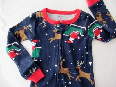 Christmas Pajamas Carter's Kids Footed PJs Cotton Toddler Sizes 3T  4T - Image 1 of 4
