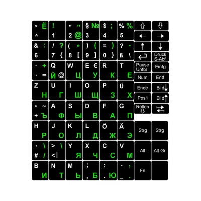 Tastaturaufkleber Deutsch Russisch Schwarz Weiss Grün Keyboard Sticker Robust - Bild 1 von 2