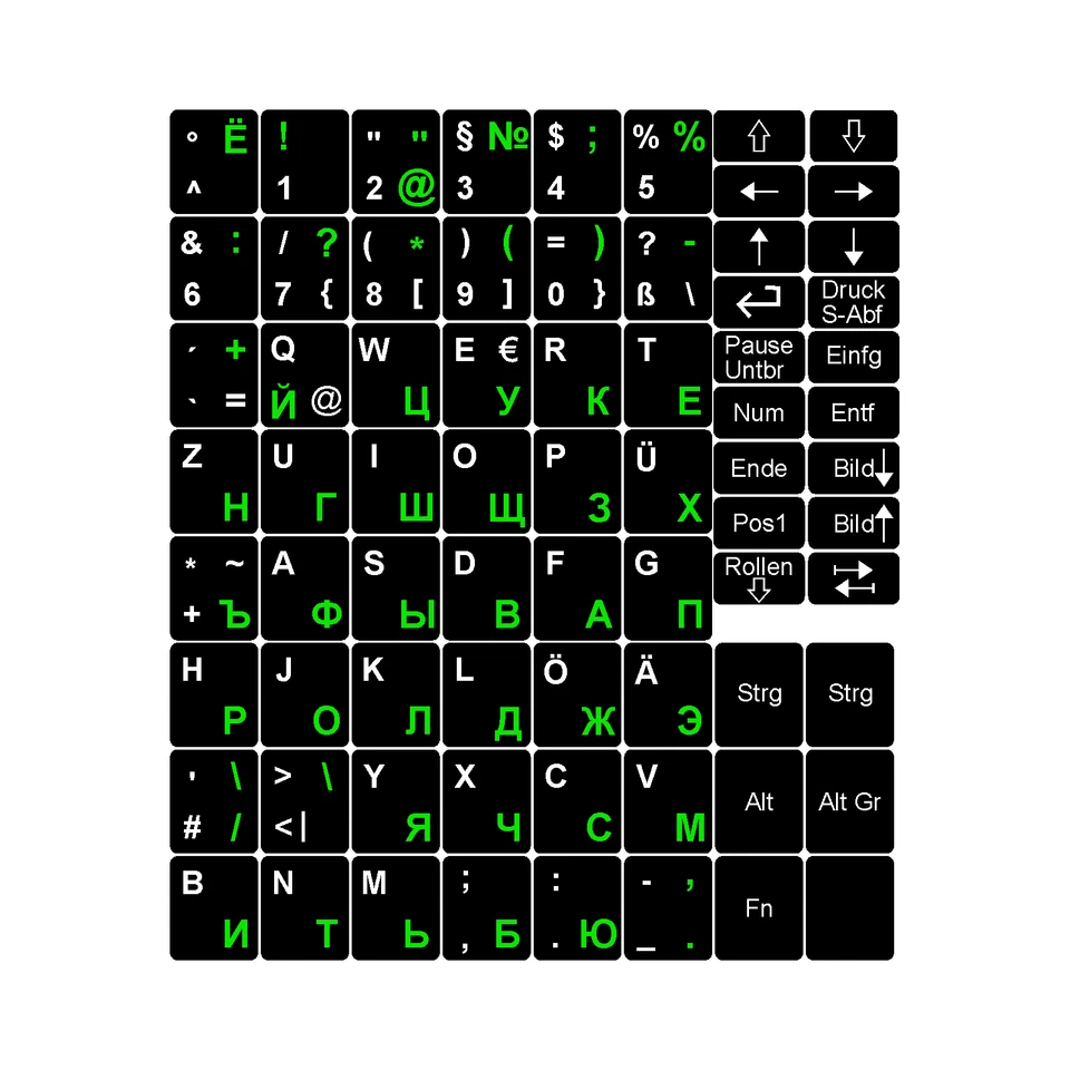 Tastaturaufkleber Deutsch Russisch Schwarz Weiss Grün Keyboard Sticker Robust - Bild 1 von 2