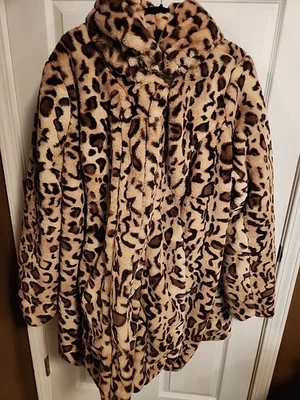 Abrigo Dennis Basso Leopardo Reversible Marrón 2x Capucha Piel Sintética Foto 1 de 4