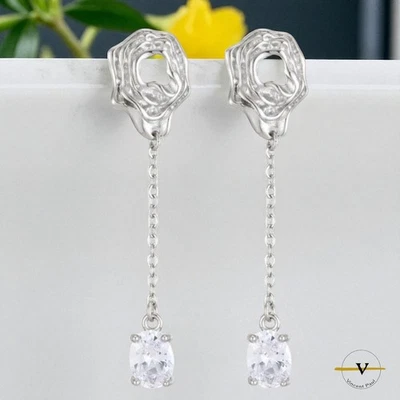 ORECCHINI DONNA LUNGHI CON PENDENTE IN ZIRCONE ARGENTO 925 RODIATO - Immagine 1 di 4