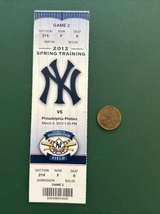 ROY HALLADAY 2012 Phillies Yankees Spring ticket stub PENCE ALEX RODRIGUEZ HR's - Picture 1 of 4