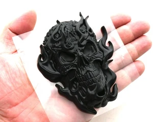 1pc Skull Flame Decals Sticker 3D Badge Emblems Nameplate Universal Black - Picture 1 of 4