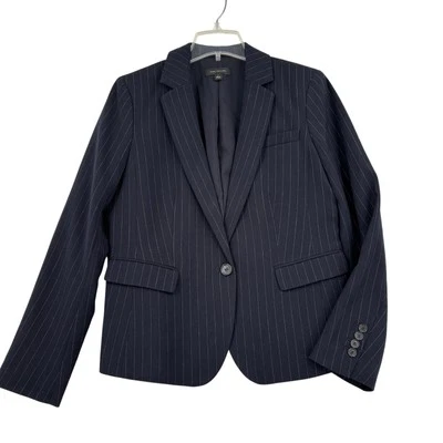 Ann Taylor Blazer Jacket Size 8 Navy Blue Pinstripe Single Button Lined Fitted - Image 1 of 4