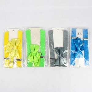 Lot of 4 Child Toddler Bowtie Suspender Sets SEALED, Blue Green Yellow Gray - Picture 1 of 5