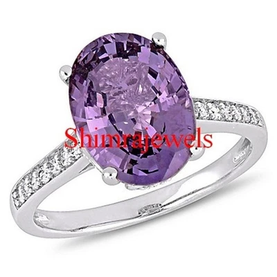 Naturale Ametista Gemma Con 18k Placcato Oro Bianco Argento Donna Anello #25 - Immagine 1 di 4