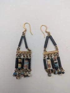 Egyptian Accents Mummy Bead Faience Beaded Dangle Handmade Earrings - Picture 1 of 6