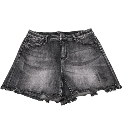 Judy Blue Fray Hem Cut-Off Jean Shorts Women’s Large JB150035 Black Distressed - Image 1 of 4