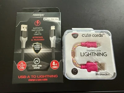 POWERXCEL iphone ipad compat 4 ft cable ihip cute cords braided 10 ft USB Set 2 - Image 1 of 4