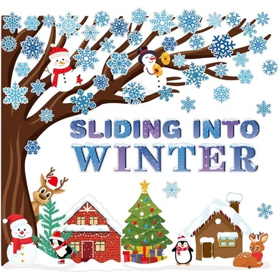 Winter Tree Classroom Bulletin Board Set Sliding into Winter Bulletin Board D... - Image 1 of 4