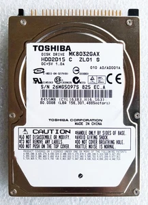 Toshiba 2.5" Internal Hard Drive, ATA/IDE, 80GB, 5400 RPM, Model MK8032GAX - Picture 1 of 2