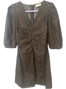 Universal Thread Women's Elbow Puff Sleeve Ruched Dress - Brown & Black Size 8 - Picture 1 of 8