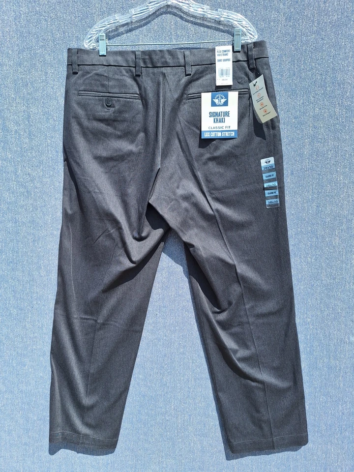 Dockers Signature Khaki Classic Fit Pants Flex Waist Charcoal 38W X 30L