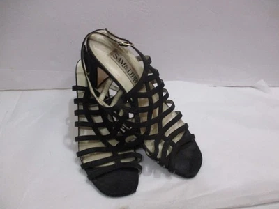 VTG Women's SAM & LIBBY Black Strappy Sling Heels Fabric Upper Leather Sole 8M - Image 1 of 4