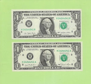 '1424 4241' ..MATCHING (2) .. UNCIRC $1  RADAR NOTES   1977 & 1981 - Picture 1 of 2