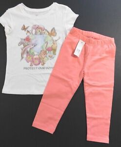 GAP Girl 2 Pc Set "Animals: Protect our Home" T-Shirt/Crop Leggings XS/4-5 NEW