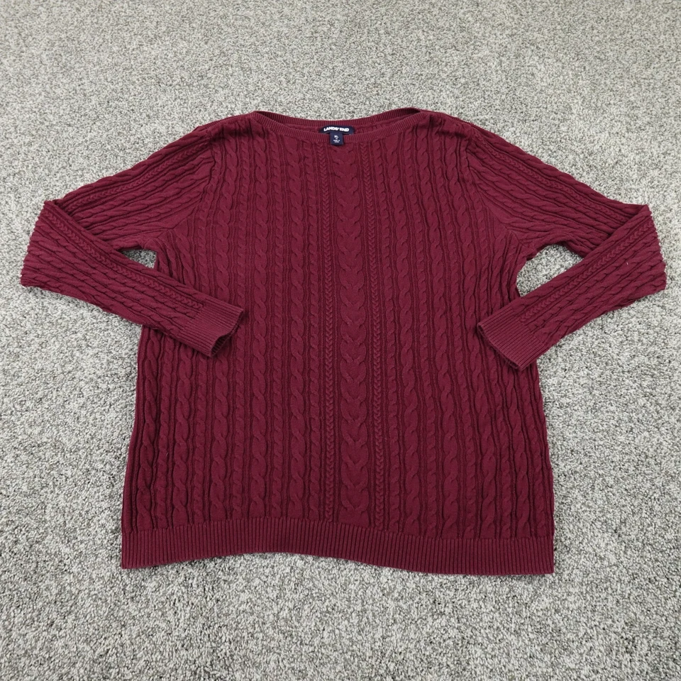 Lands End Sweater Womens XL Red Irish Cable Aran Knit 3D Fisherman Sweatshirt - Image 1 of 4