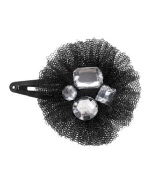 NEW Gymboree Black Flower Hair Barrette Accessory Tulle Rhinestones Holiday - Image 1 of 1