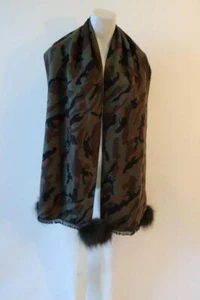 NWT Womens Mitchells Green Brown Black Camouflage Genuine Fox Fur Scarf OS * - Picture 1 of 7