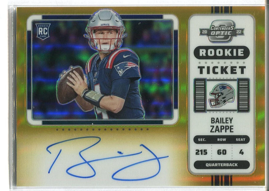 2022 PANINI CONTENDERS OPTIC RC #104 BAILEY ZAPPE GOLD PRIZM VARIATION AUTO 2/10