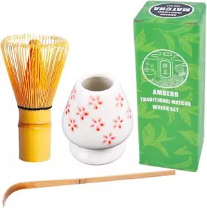 Matcha Whisk Set 3 Pcs-Handmade Bamboo Whisk and Holder, Tea Scoop (Matcha Stirr - Picture 1 of 12
