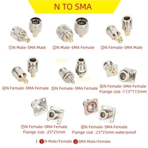 2Pcs N to SMA Male Female RF Coaxial Converter Coax Adapter SMA Male to N Female - Picture 1 of 11