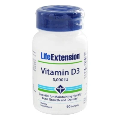 Life Extension 维生素 D3 5000 IU,60 粒软胶囊 — 第 1/3 张图片