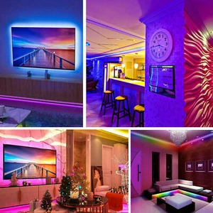 32FT LED SMD Strip Light Flexible 3528 RGB Remote Fairy Lights Room TV Party Bar - Picture 1 of 11