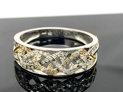 Women's Wedding Band 14k Gold Two Tone Ring Diamond 0.25ctw Estate Size 9.75 - Image 1 of 4
