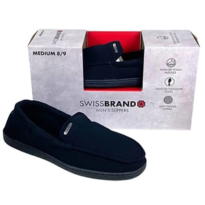 Swiss Brand Men's Medium 8-9 Slippers Indoor Outdoor Memory Foam Black - Bild 1 von 9
