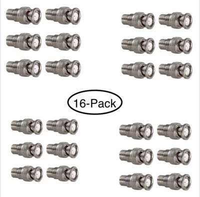 16x Male Coaxial BNC to Female Coaxial F-type Satellite Adapter CCTV Connector - Image 1 of 3