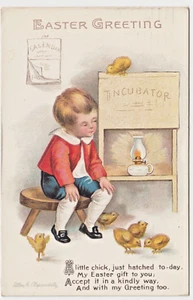 Boy with Egg Incubator & Chicks~ A/S Ellen Clapsaddle, Vintage Easter Postcard - Picture 1 of 2